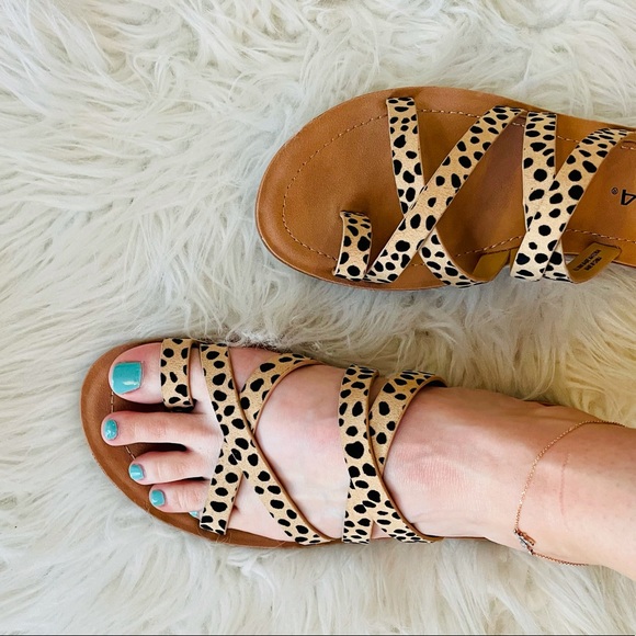 Tan Cheetah Strappy Toe Ring Sandals - Picture 13 of 14